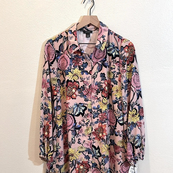 Halogen Floral Long Sleeve Popover Shirtdress - Pink, Size Small - Pink - Picture 6 of 8